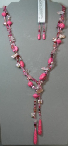 hot pink polymer clay beaded lariat Nancy Denmark