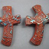2 BROWN HAND CROSSES W/ BLUES 
BUTTERFLY & LEAF DETAIL STAMPING