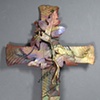 COPPER WALL CROSS WITH GRAPE LEAVES 4 (SOLD)