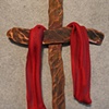COPPER CROSS WITH RED SHROUD (SOLD)