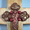 GOOD SHEPHERD BUDDED CROSS 
POLYMER CLAY ON PINE CROSS
CLOSE UP VIEW