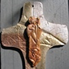 GOOD SHEPHERD ON LEAF TEXTURED CROSS (SOLD)