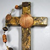 BAPTISMAL SHELL
ON BLACK, GOLD, BROWN
COLLAGE CROSS