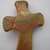 GREEN & GOLD ON BROWN HAND CROSS WITH LEAF IMPRESSIONS