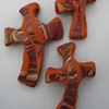3 BROWN HAND CROSSES WITH MAROON SWIRLS