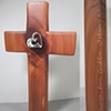 ENGRAVED CEDAR CROSS WITH STERLING PEACE OF THE LORD 