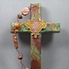 GRAPES & LEAVES GREEN AND BRONZE COLLAGE CROSS