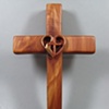 HEART ABLAZE POLYMER CLAY SYMBOL ON CEDAR CROSS 
FULL VIEW