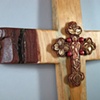 GOOD SHEPHERD BUDDED CROSS 
POLYMER CLAY ON PINE CROSS
CLOSE UP VIEW