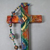 FILLED WITH THE SPIRIT DESCENDING DOVE ON EARTHY COLLAGE WALL CROSS