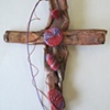 RED & PURPLE BEADED COPPER WALL CROSS