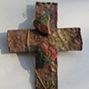 CROSS OF 3 HEARTS W/ WIRE SWIRLS