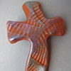 SEASHELL IMPRESSED HAND HELD CROSS 
AQUA & LAVENDER ON BROWN