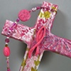PINK RIBBON FISH
ON COLLAGE CROSS
CLOSE UP VIEW