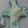 BLUE & GREEN HAND CROSS WITH LEAF IMPRESSIONS