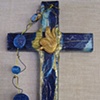 ECW BUTTERFLY ON BLUE COLLAGE CROSS W/ BEADS
