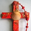BAPTISMAL SHELL
ON RED COLLAGE CROSS