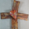 COPPER AND CLAY CROSS W/ HEART (SOLD)