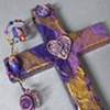 CLOSE UP PURPLE HEART WITH TREBLE CLEF COLLAGE WALL CROSS