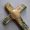 CLOSE UP COLLAGE CROSS WITH BAPTISMAL SCALLOP SHELL