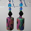 BRIGHTS ON BLACK CYLINDRICAL 
POLYMER CLAY BEADED EARRINGS
