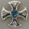H41 SMALL CANTERBURY CROSS W/ BLUE TOPAZ & CZ'S