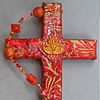 RED & GOLD COLLAGE CROSS W/ LOTUS