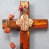 FEED MY SHEEP QUATREFOIL 
ON RUST COLLAGE CROSS
