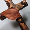 BRONZE LEAVES ON BROWN 
COLLAGE WALL CROSS