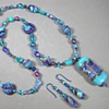 TURQUOISE & PURPLE GLASS BEAD PENDANT NECKLACE SET