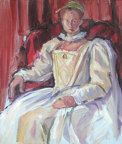 Woman with red background sketch