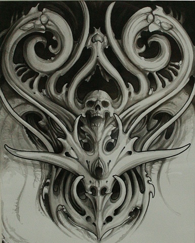 Bio-mechanical Backpiece. Watercolor on paper. 