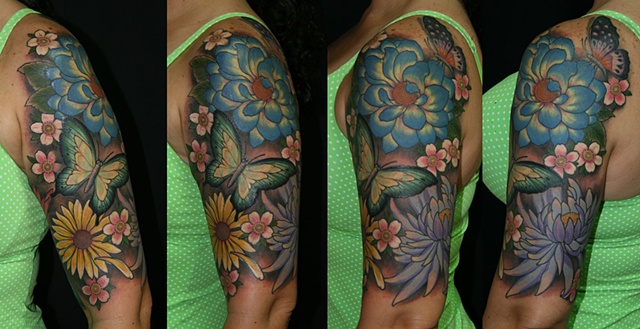 Floral sleeve, flower tattoo