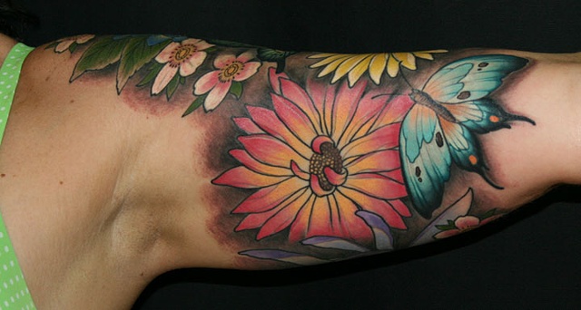 Floral sleeve, flower tattoo