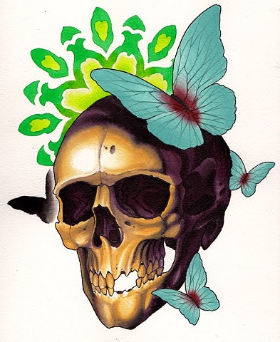skull and butterfly tattoo 