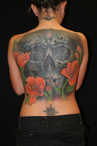 skull and flower tattoo