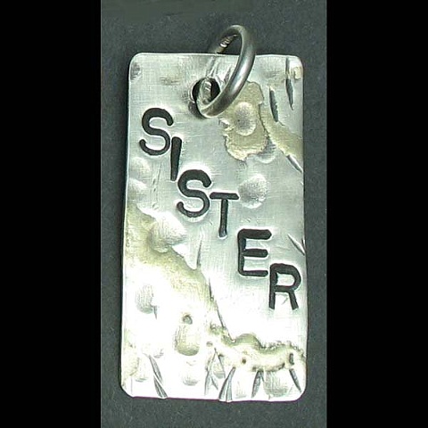 Sterling Silver Distressed Sister Tag