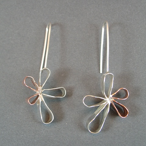 Silver and Copper Flower Earrings