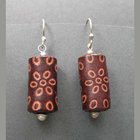 Brown Leather Barrel Earrings