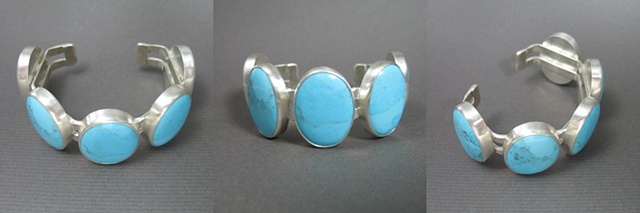 Silver Cuff With 5 Turquoise