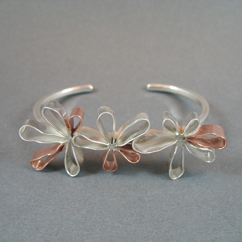 Silver and Copper Flower Cuff