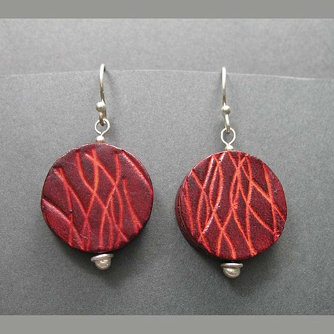 Red Leather Circle Earrings