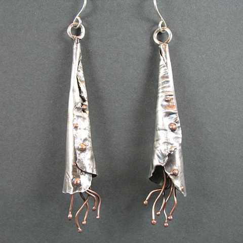 Silver Cone Earrings With Copper