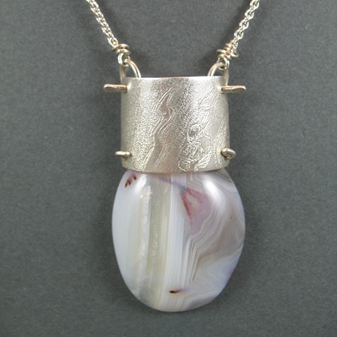 Engraved Silver and Botswana Agate Pendant