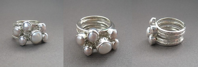 6 Silver Bands With Pearls