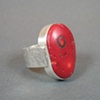 Large Red Coral and Silver Ring