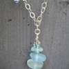 Dainty Stacked Blue Sea Glass Pendant - C21