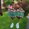 Teal Blue Glass Bead & Aquamarine Earrings
#C331