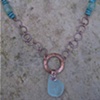 Aqua Sea Glass & Copper Ring Pendant - C244