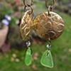Green Sea Glass & Brass Disc Earrings - C237